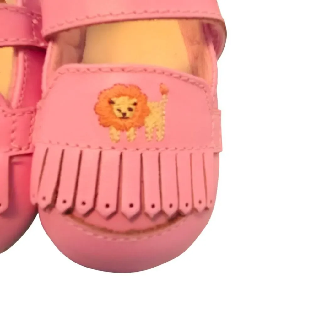 Vintage Gymboree Leather Moccasins Size 3 PInk Baby Shoes Jungle Friends Lion